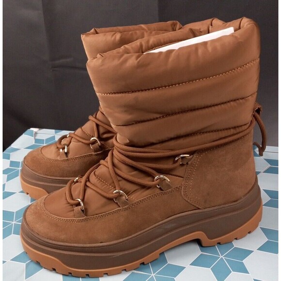 Zara Women Brown Lace Up High Ankle Winter Boots Size 8 - Picture 2 of 8